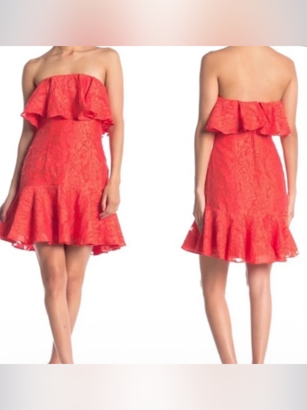 KEEPSAKE the Label Strapless Red Floral Lace Ruffle Dress